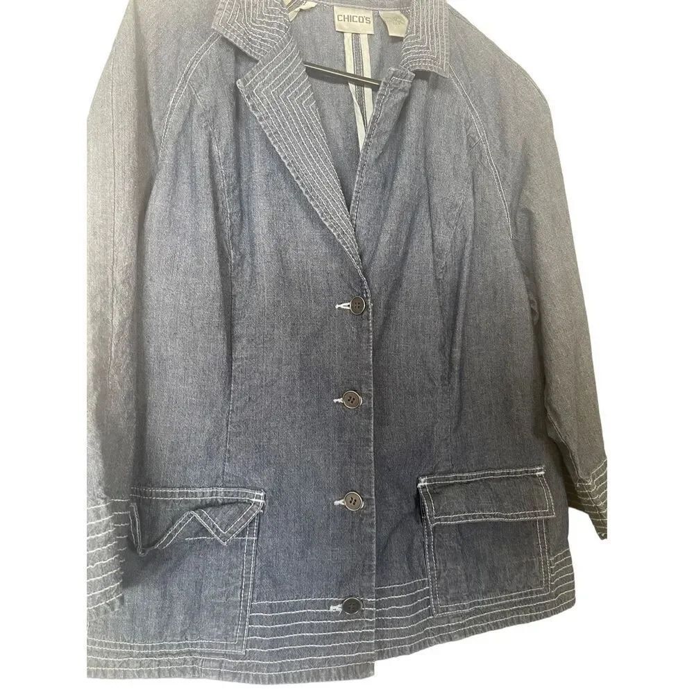 Chico’s Women's Blue Long Sleeve Button-Up Cotton Denim Jacket Size 8